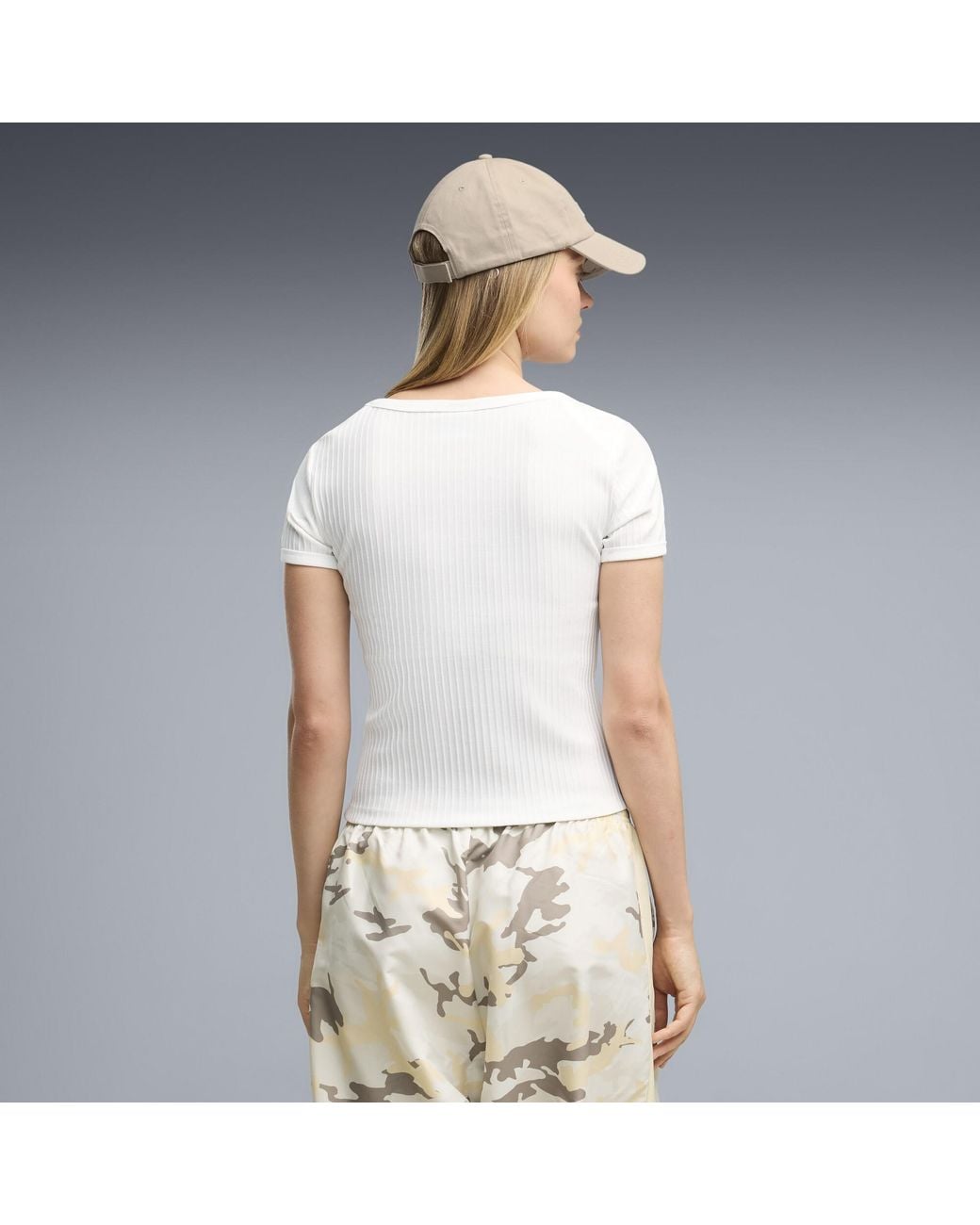 PUMA White Essentials Ribbed Slim T-Shirt