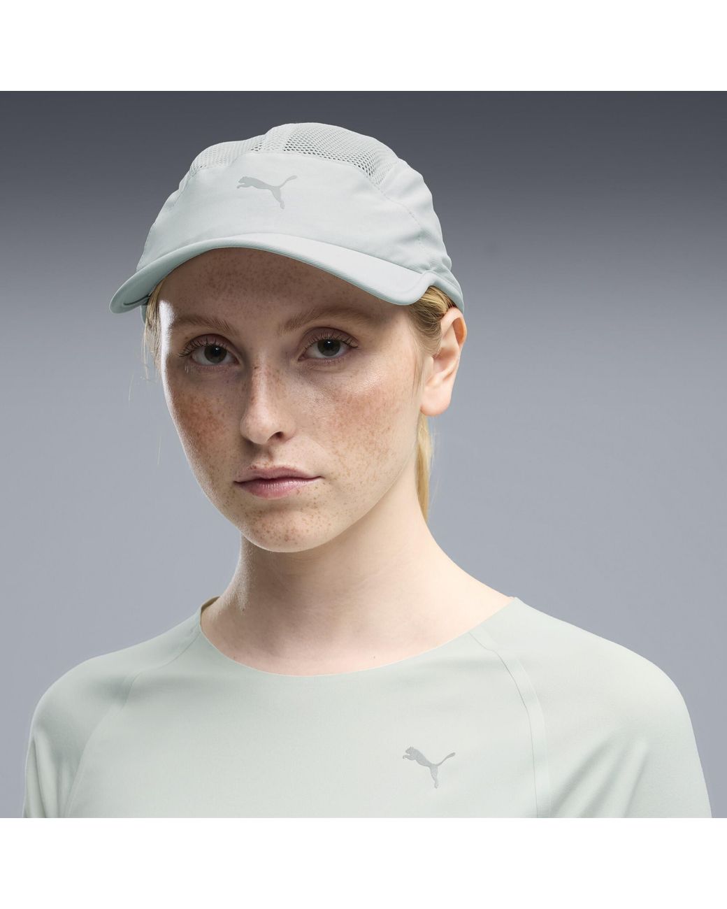 PUMA White Running 5 Panel Mesh Hat
