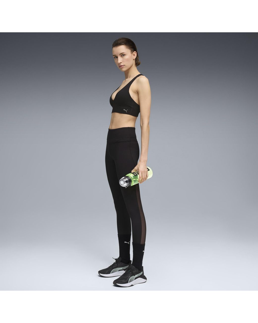 PUMA Black Shapeluxe Plunge Moisture Wicking, Low Impact Sports Bra