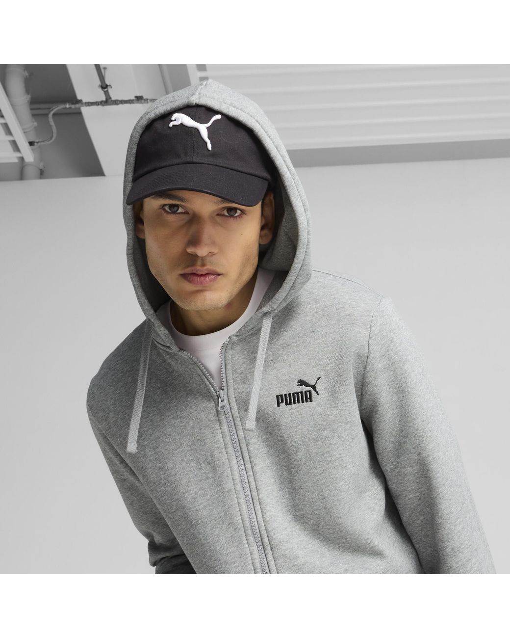 PUMA Gray Essentials Zip-Up Hoodie for men