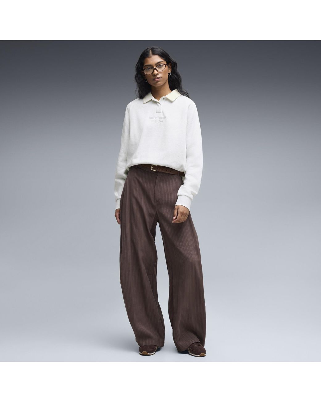 PUMA White Class Relaxed Long Sleeve Fleece Polo