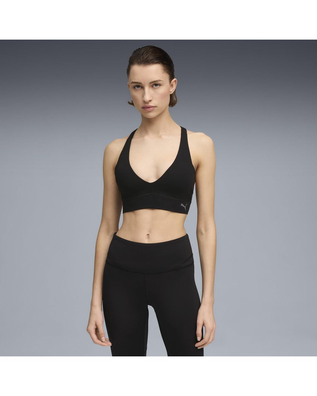 PUMA Black Shapeluxe Plunge Moisture Wicking, Low Impact Sports Bra
