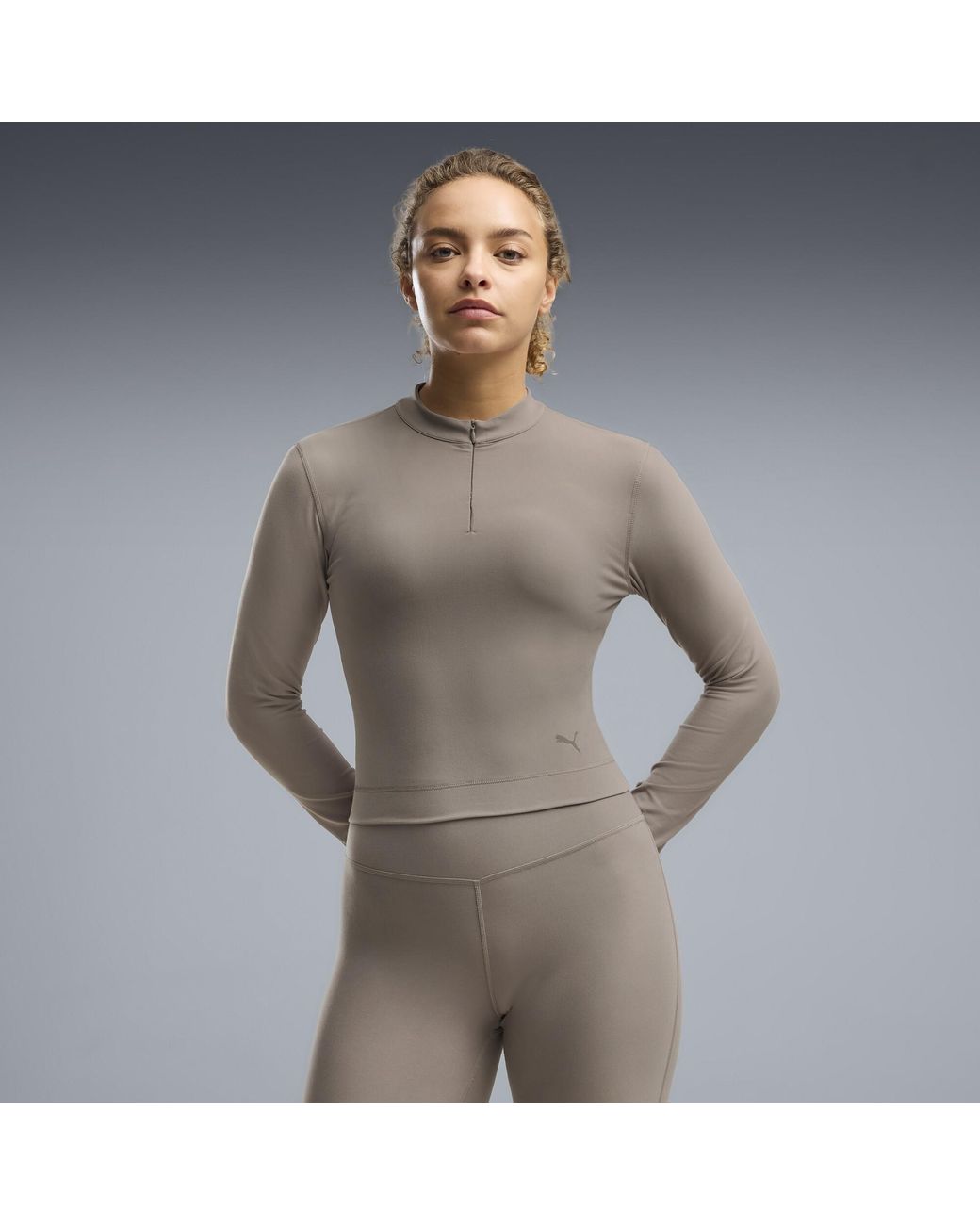 PUMA Gray Cloudspun Quarter-Zip Long Sleeve Top
