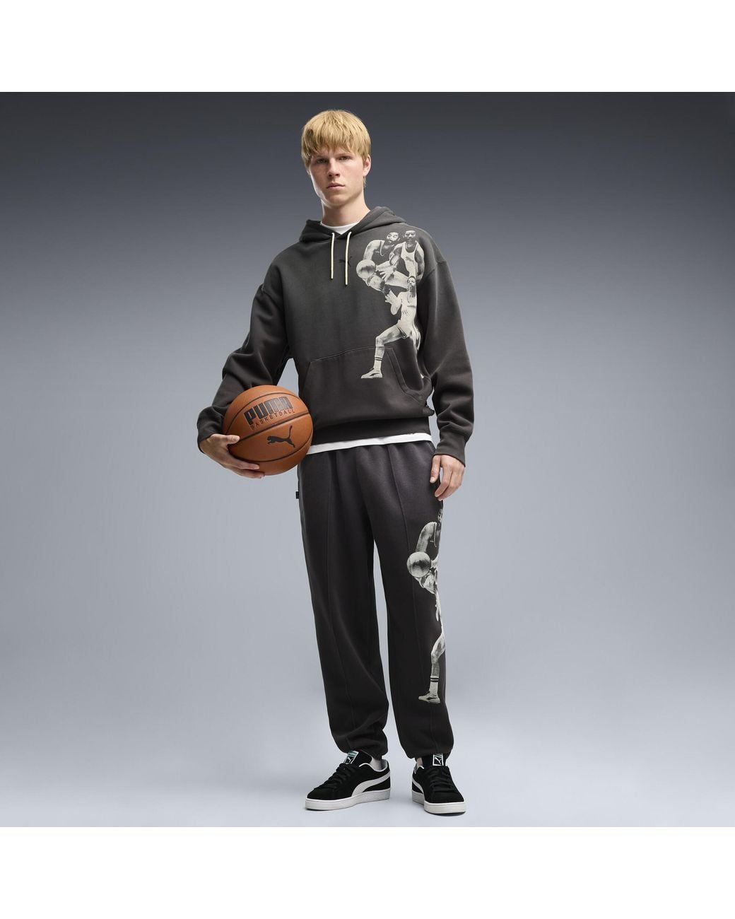 PUMA Black Memory Lane Fleece Basketball Sweatpants for men