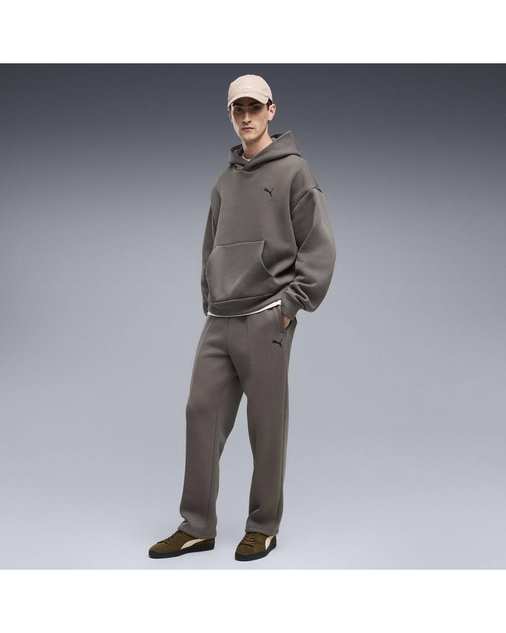 PUMA Gray Essentials Heavy Fleece Relaxed Sweatpants for men