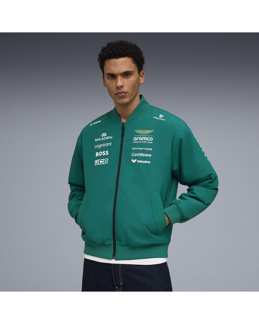 PUMA Green X Aston Martin Aramco F1 Team Replica Bomber Jacket for men