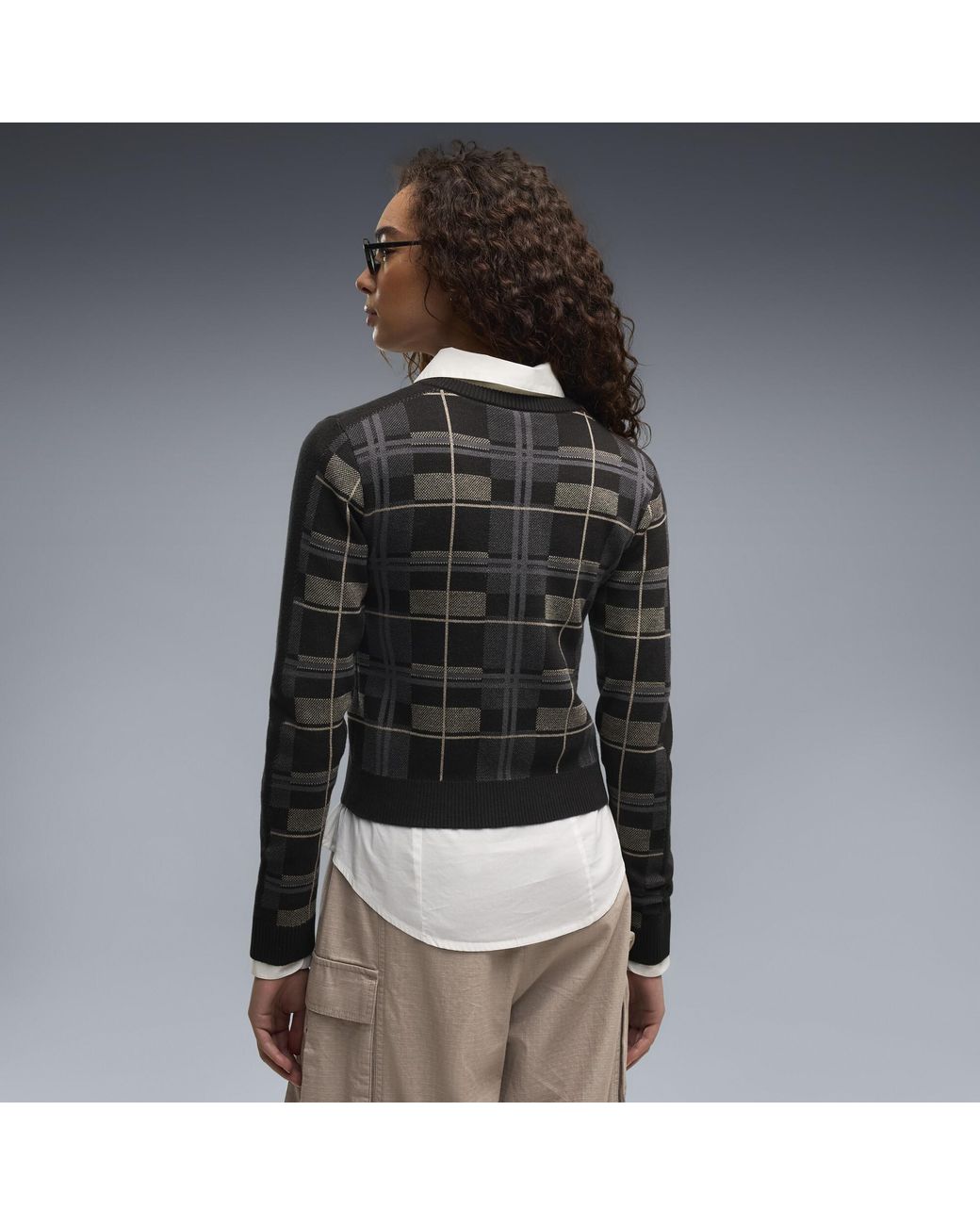 PUMA Black T7 Tartan Slim Knitted Cardigan