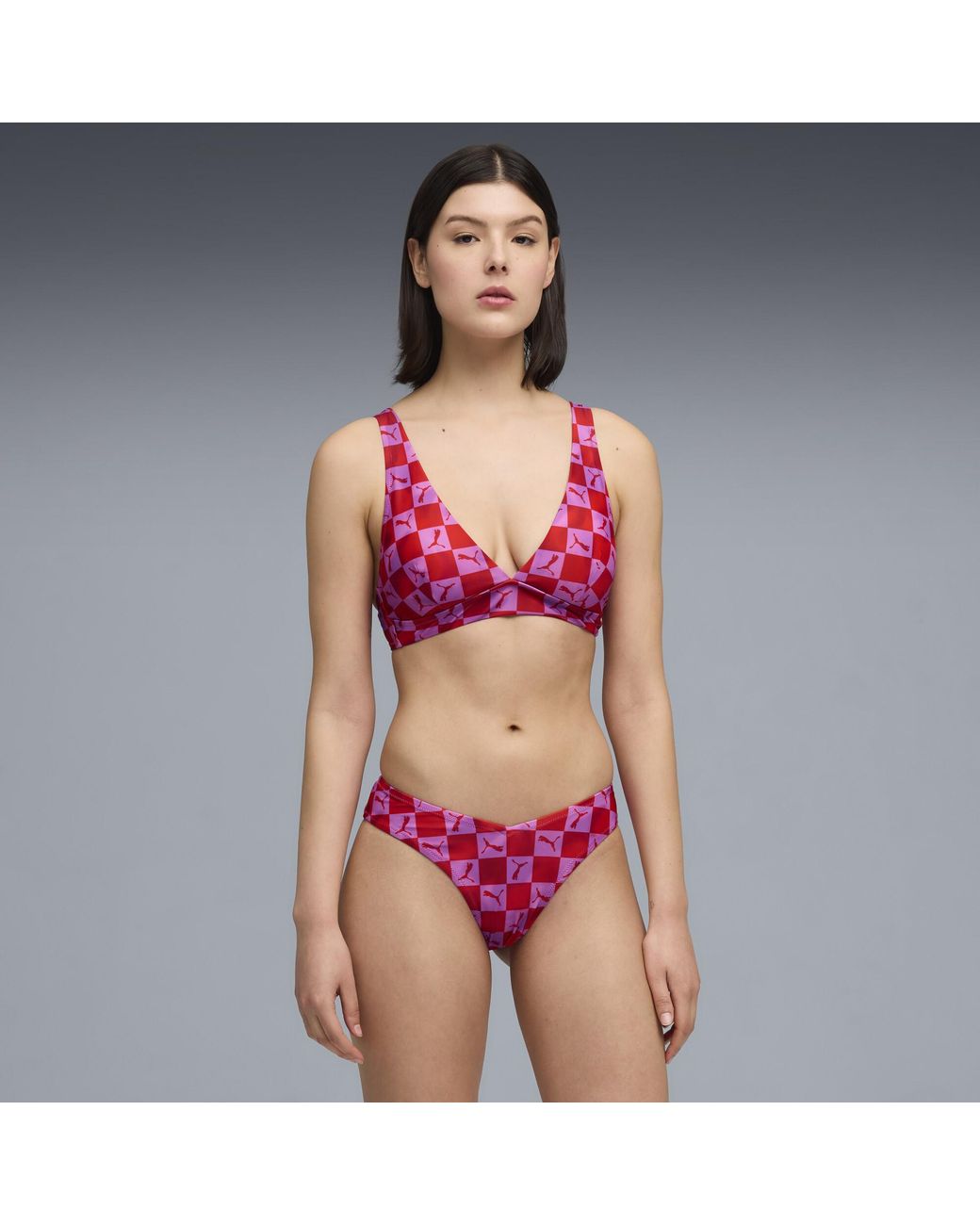 PUMA Red Swim Printed Bikini Top