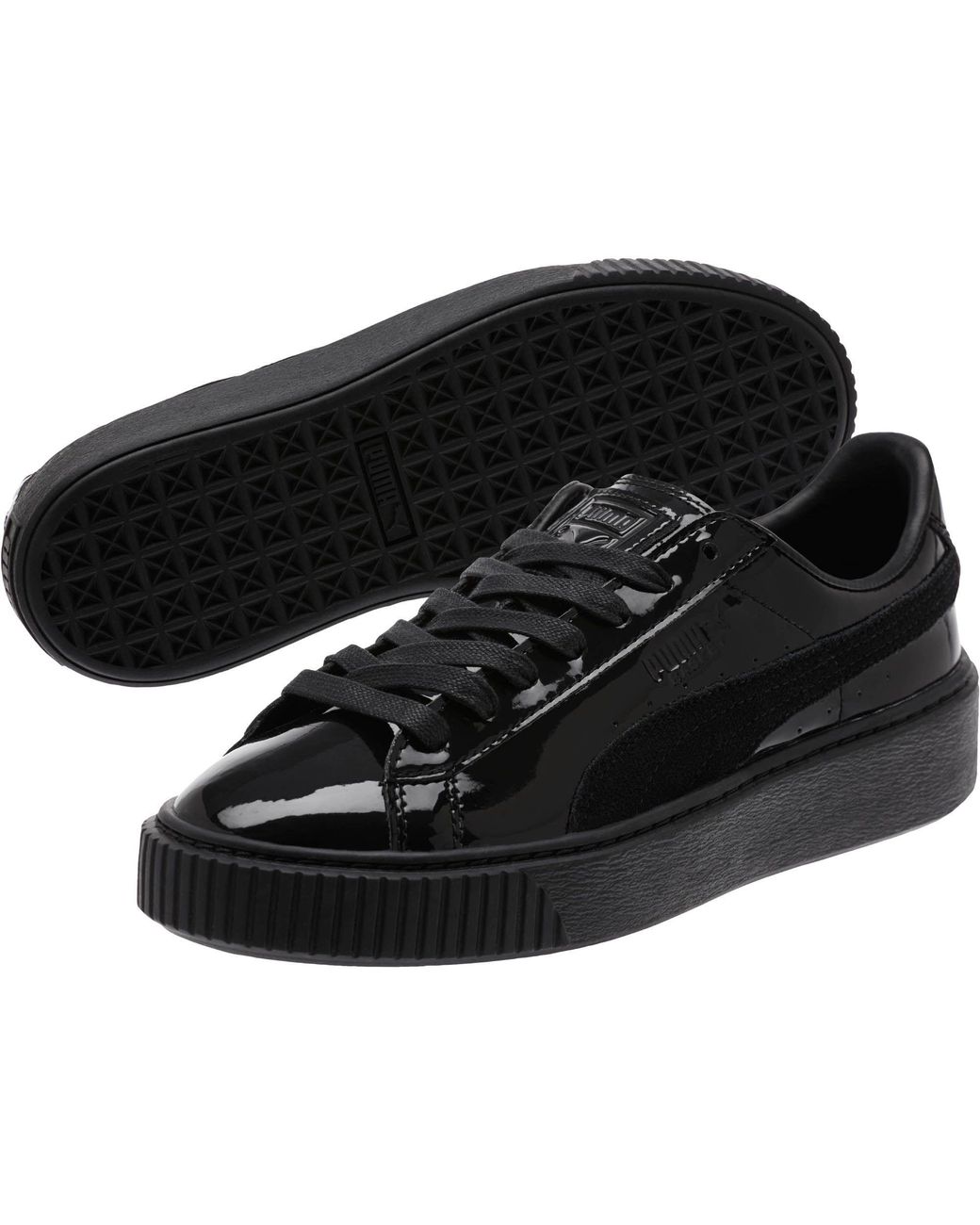 PUMA Leather Basket Platform Patent Women's Sneakers in Black | Lyst