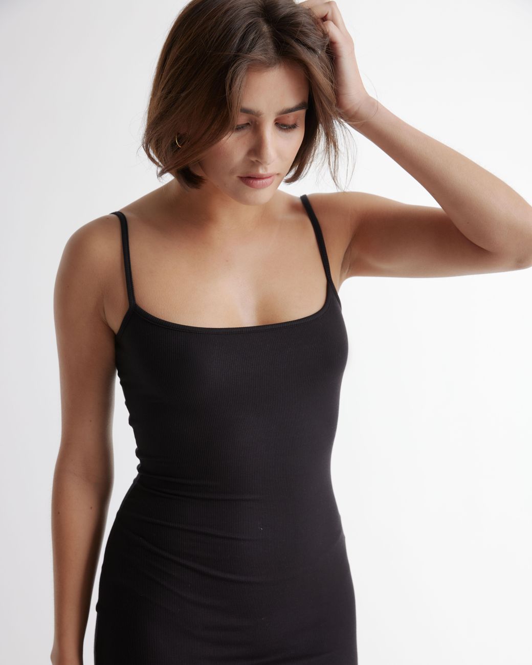 open lace back dress Reversible Cut Out Midi Dress in Black Rib main image 1