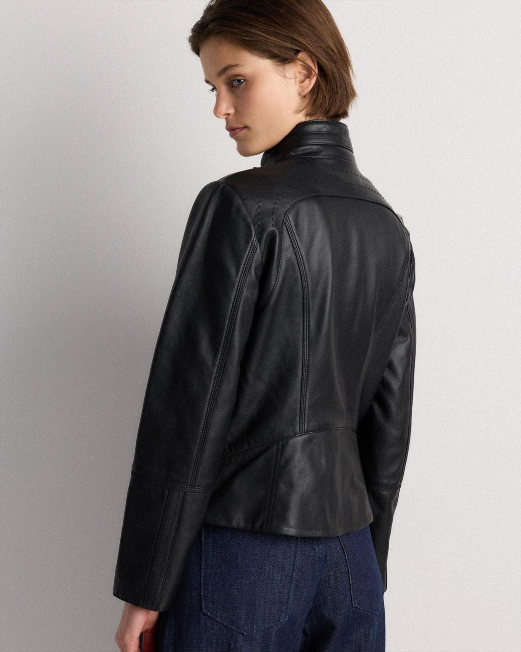 Quince Gray Stand-Collar Jacket, Leather