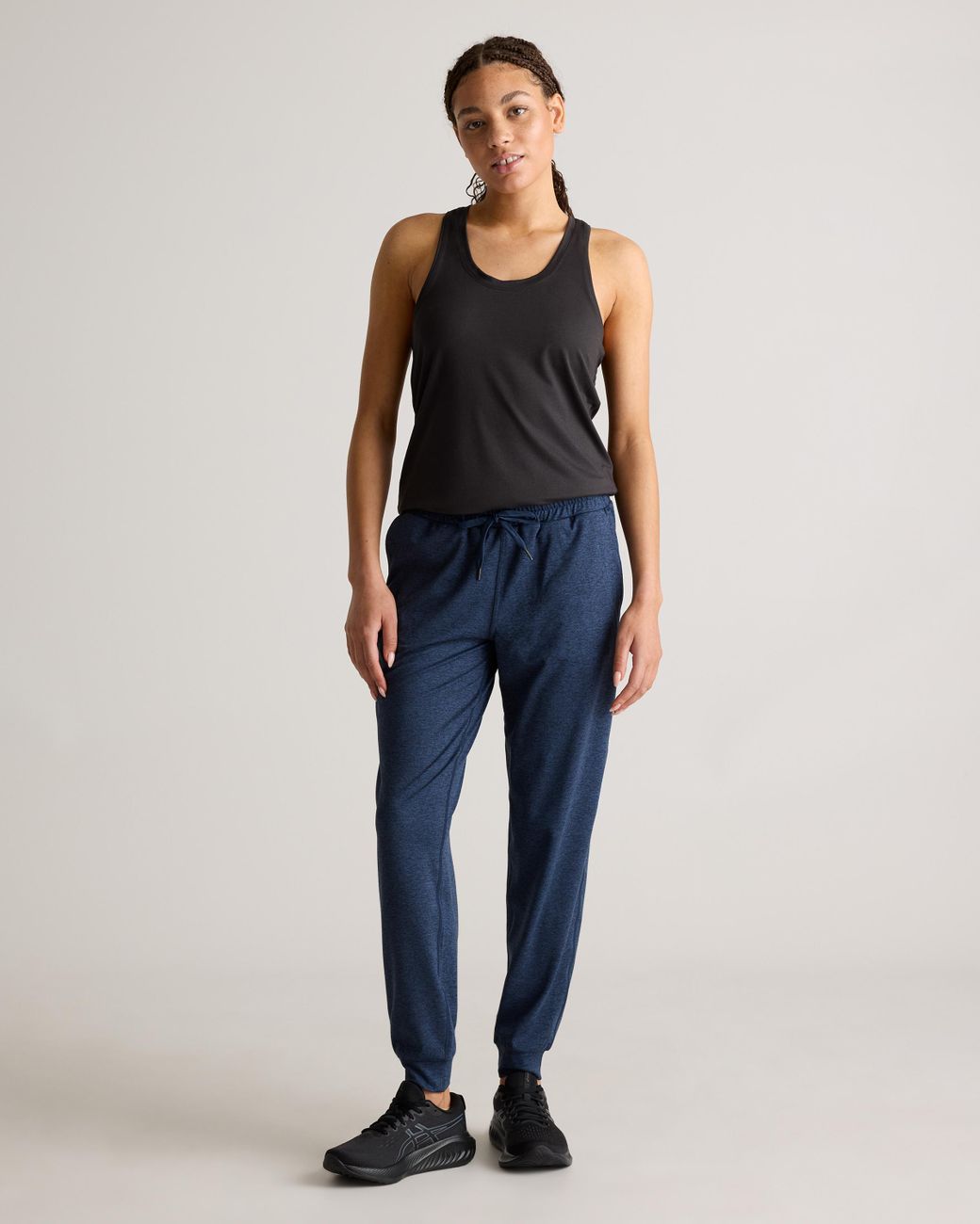 Quince Blue Flowknit Mid-Rise Joggers, Recycled Poly With Stretch