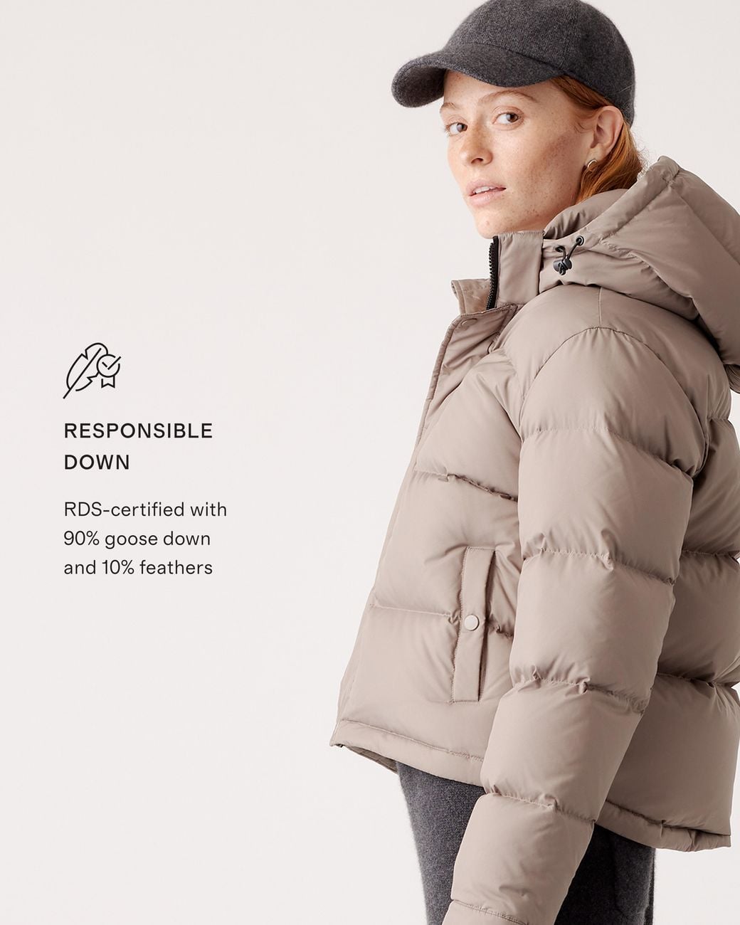 Quince Brown Responsible Down Cropped Puffer Jacket, Recycled Polyester