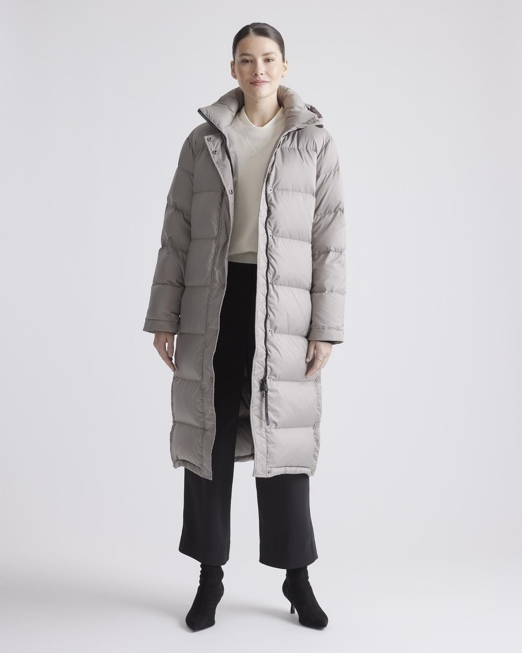 Quince Gray Responsible Down Long Puffer Jacket, Recycled Polyester
