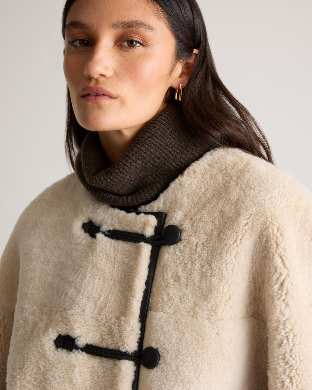 Quince Natural 100% Shearling Duffle Jacket, Leather
