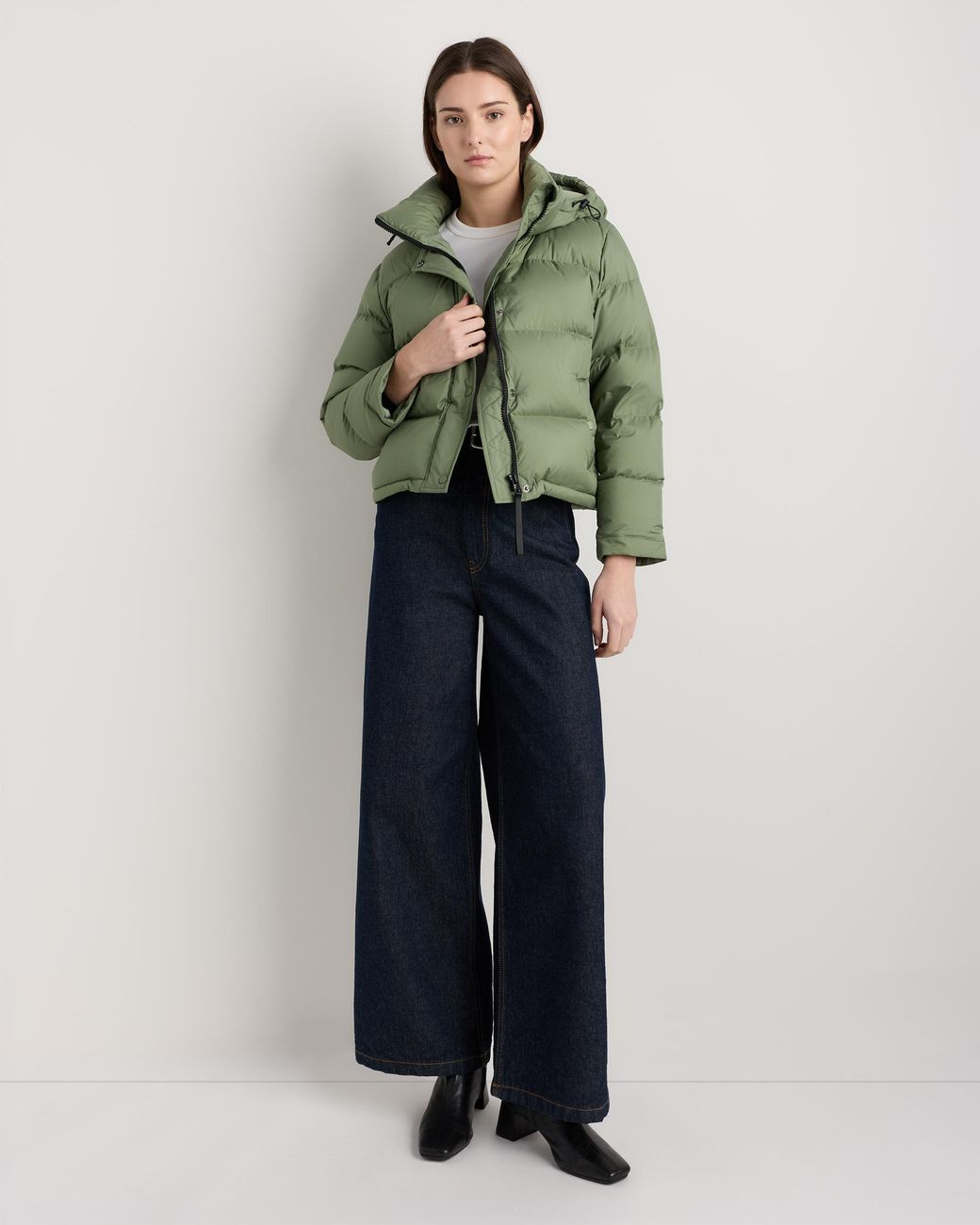 Quince Green Responsible Down Cropped Puffer Jacket, Recycled Polyester