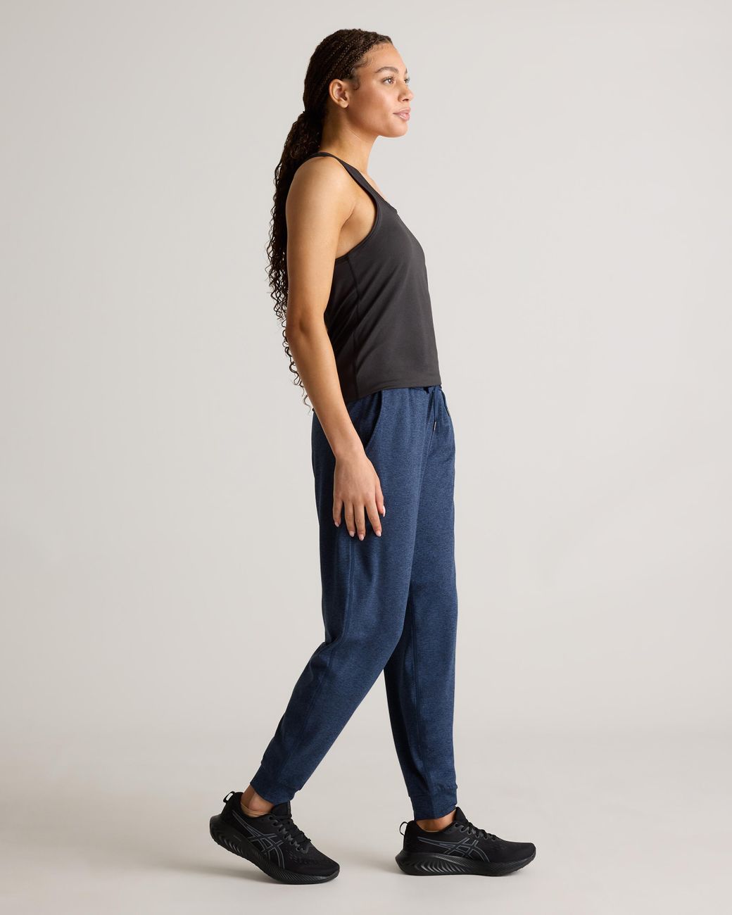 Quince Blue Flowknit Mid-Rise Joggers, Recycled Poly With Stretch