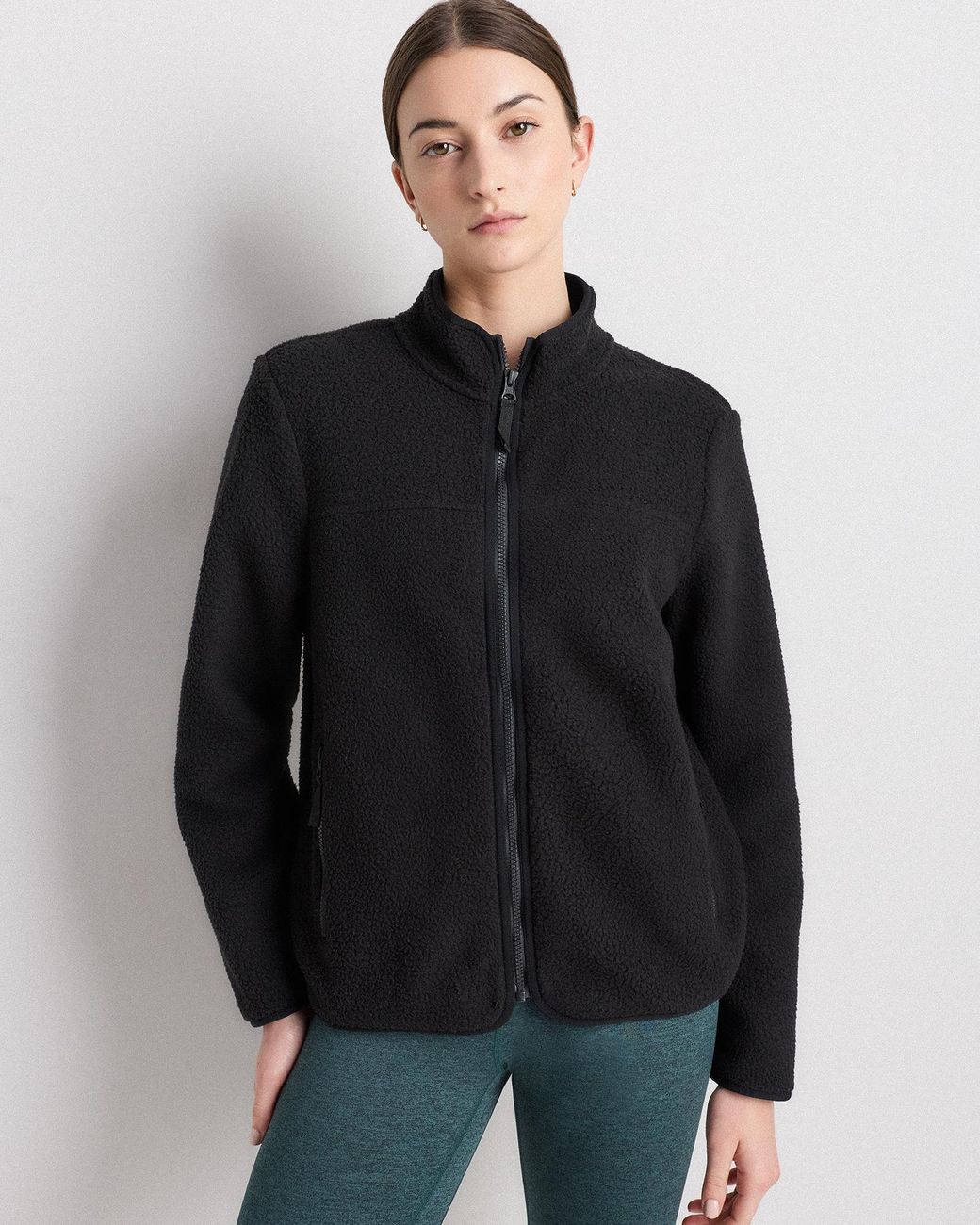 Quince Black Sherpa Full-Zip Jacket, 100% Polyester