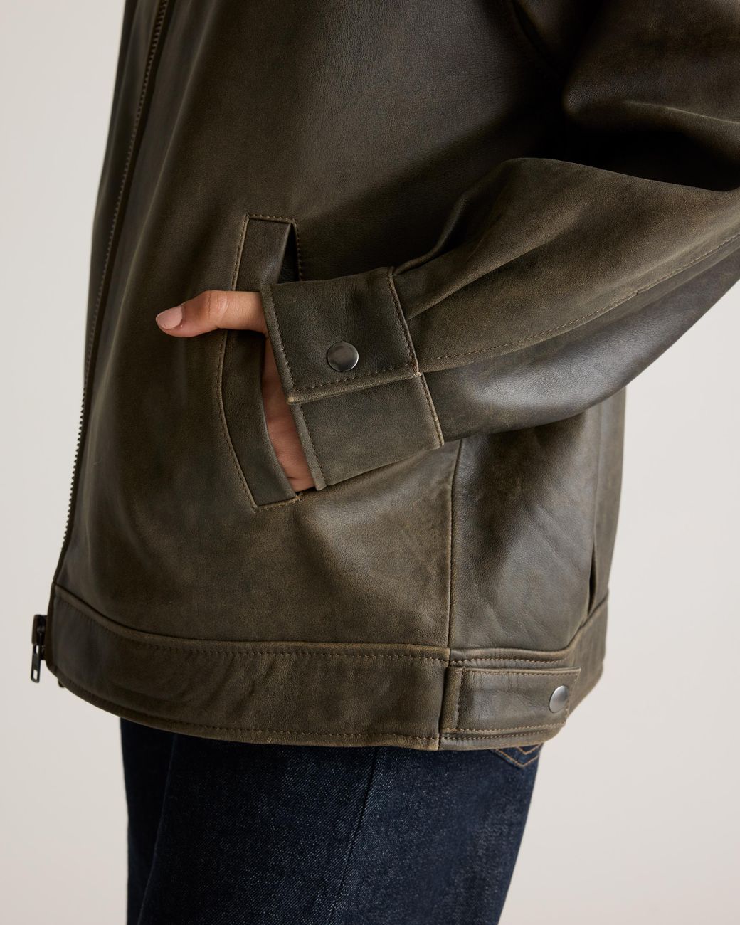 Quince Brown Oversized Bomber Jacket, Leather