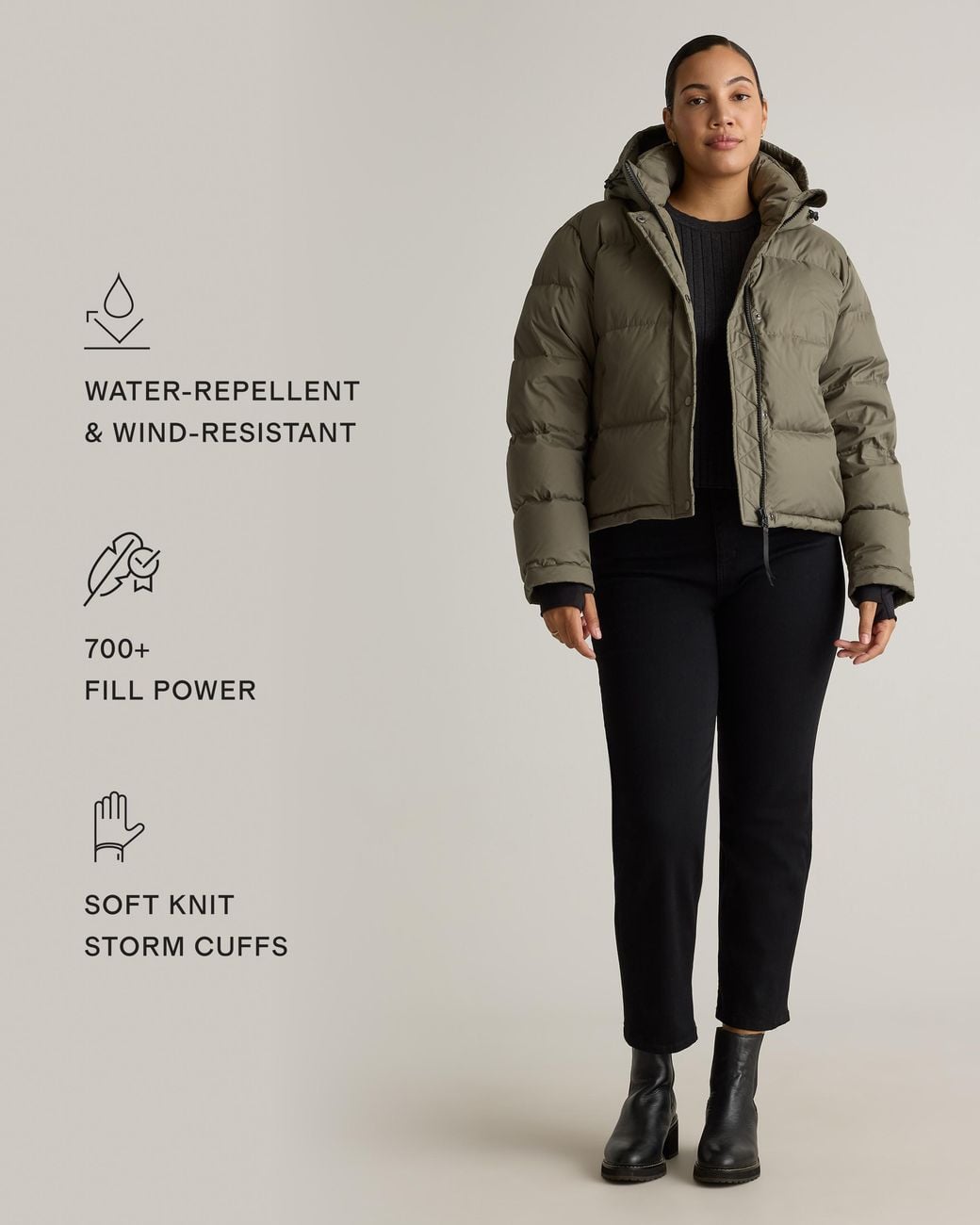 Quince Green Responsible Down Cropped Puffer Jacket, Recycled Polyester