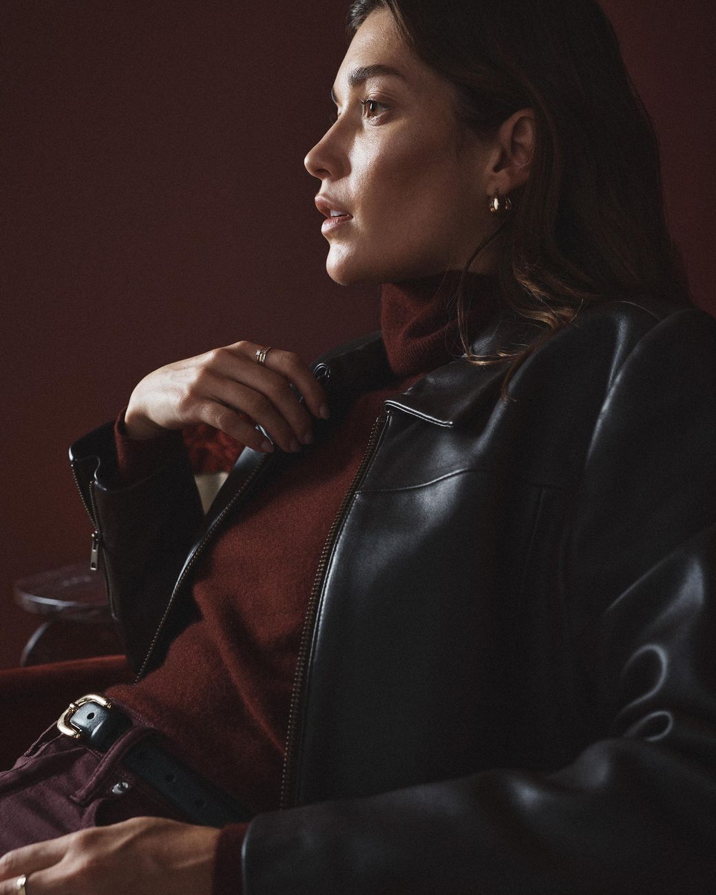 Quince Black Cropped Zip-Front Jacket, Leather