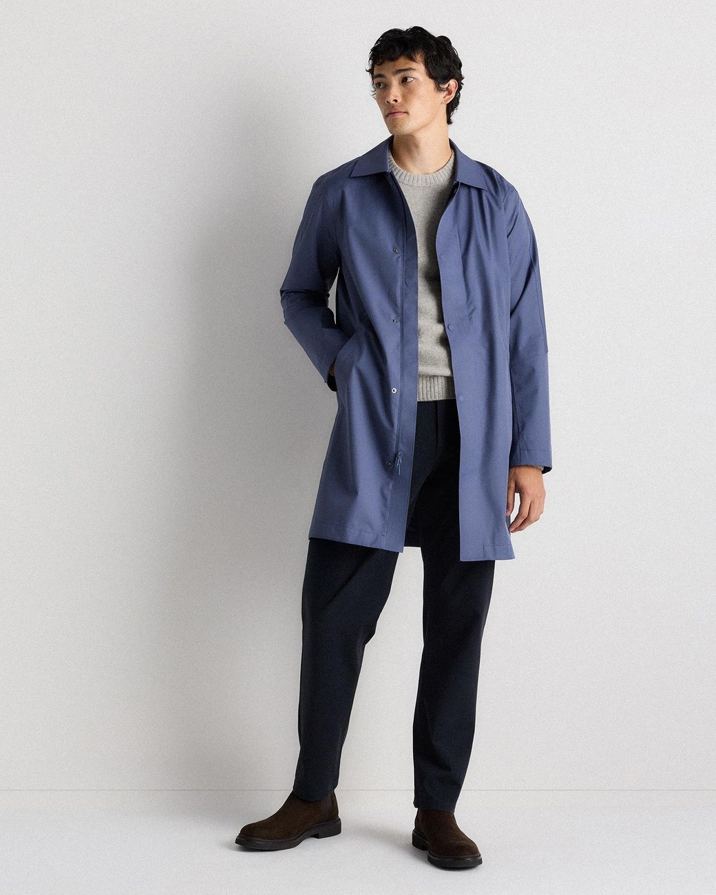 Quince Blue Weather Proof Long Rain Jacket, Polyester/Recycled Polyester Blend for men