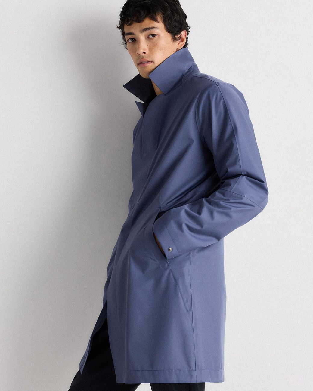 Quince Blue Weather Proof Long Rain Jacket, Polyester/Recycled Polyester Blend for men