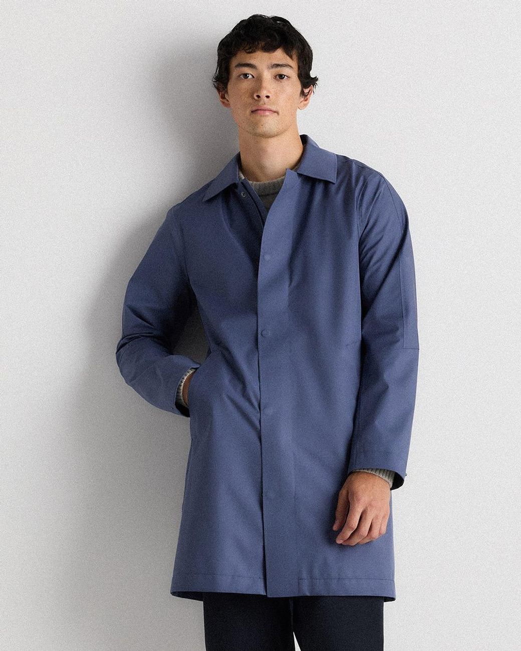 Quince Blue Weather Proof Long Rain Jacket, Polyester/Recycled Polyester Blend for men
