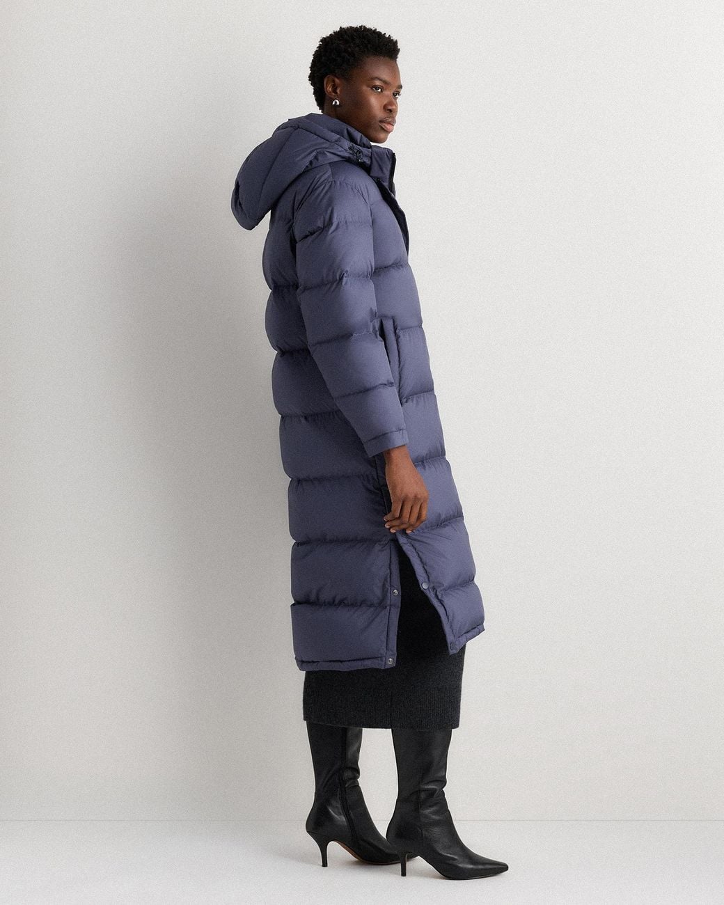 Quince Blue Responsible Down Long Puffer Jacket, Recycled Polyester