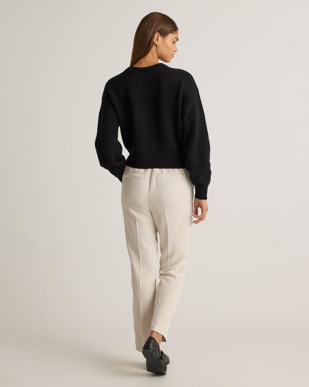 Quince Black 100% Yak Wool Pointelle Detail Relaxed Crew