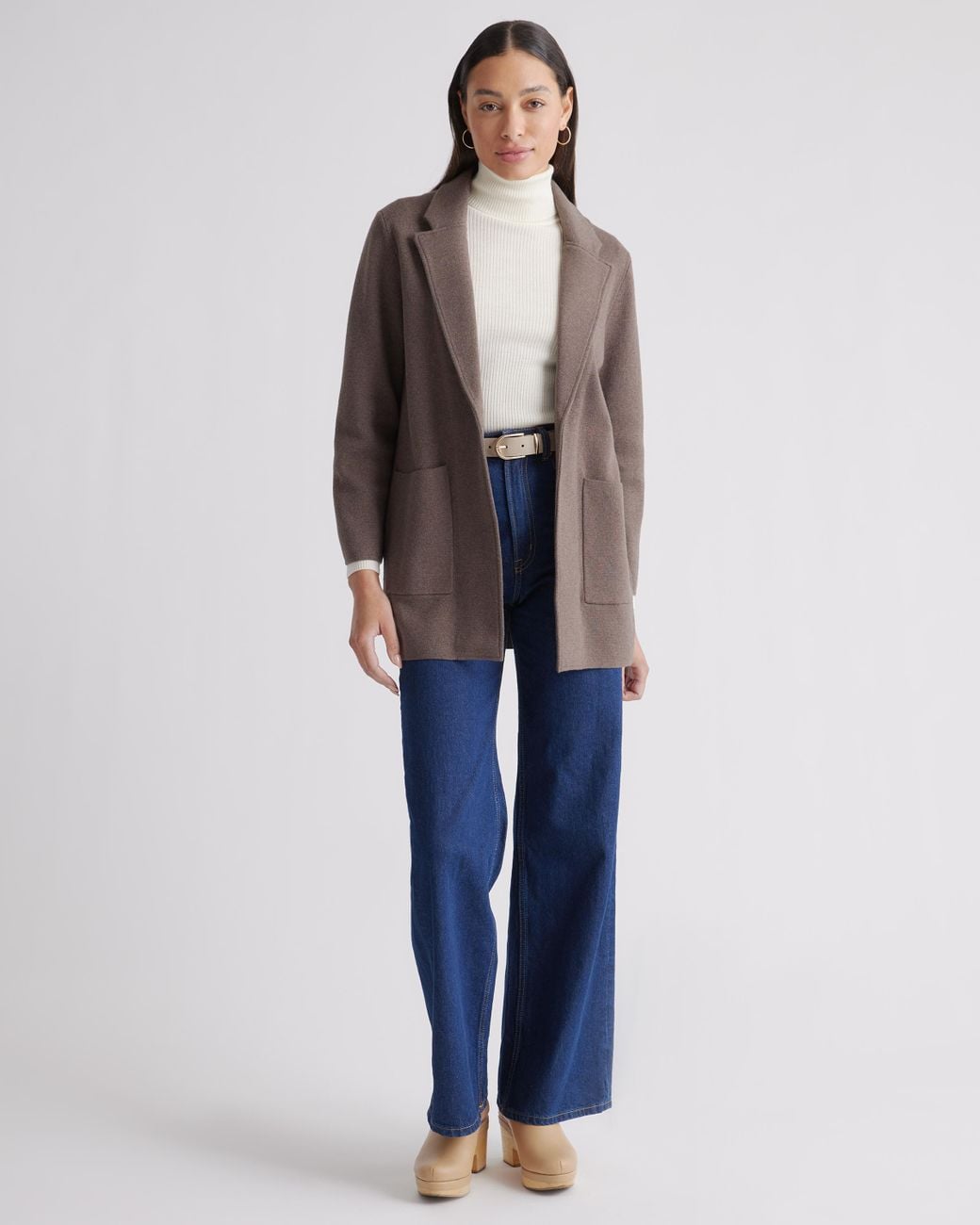 Quince Brown Knit Blazer, Organic Cotton