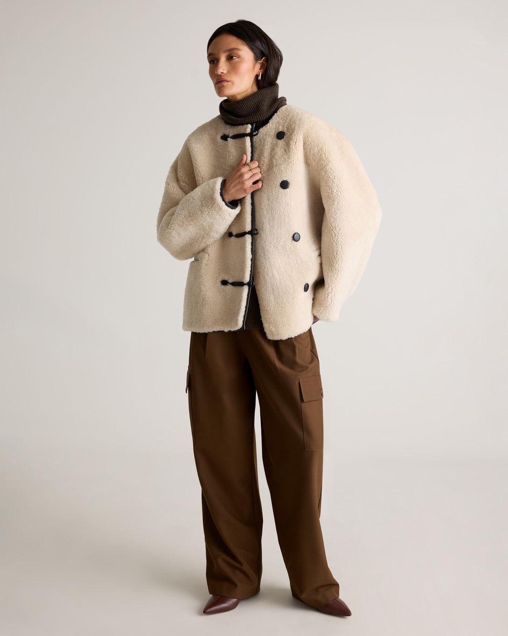 Quince Natural 100% Shearling Duffle Jacket, Leather