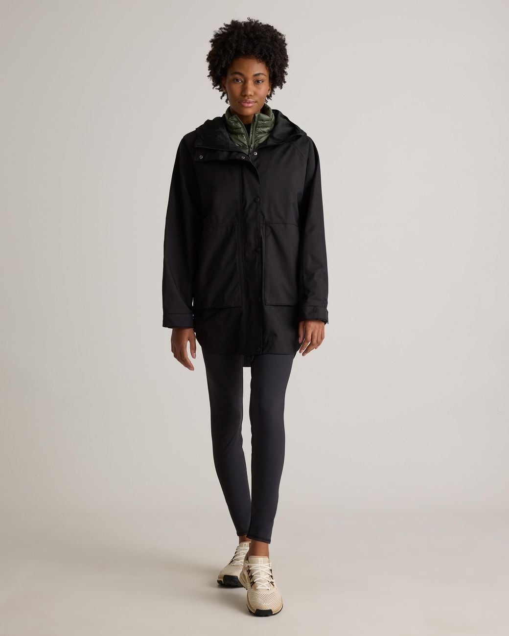 Quince Black Weather Proof Oversized Rain Jacket, Polyester/Recycled Polyester Blend
