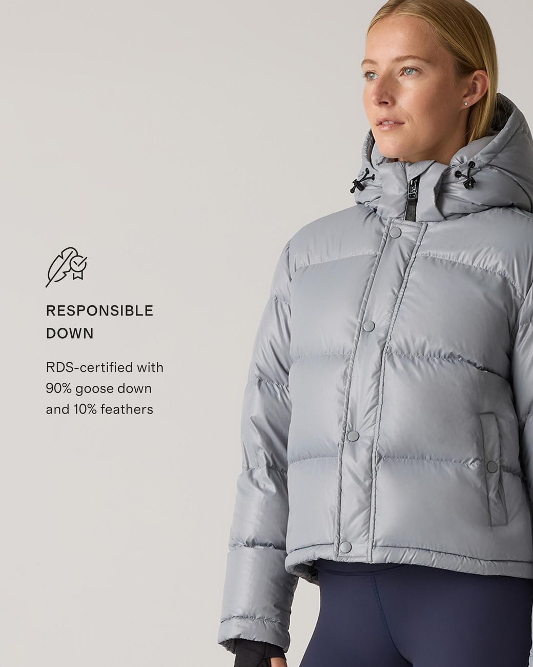 Quince Gray Responsible Down Cropped Puffer Jacket, Recycled Polyester