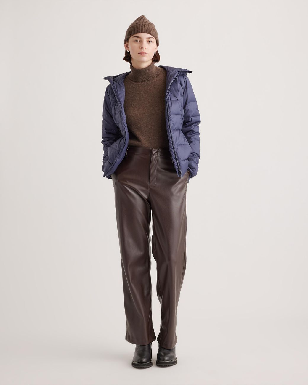 Quince Blue Lightweight Down Packable Puffer Hooded Jacket, Recycled Polyester