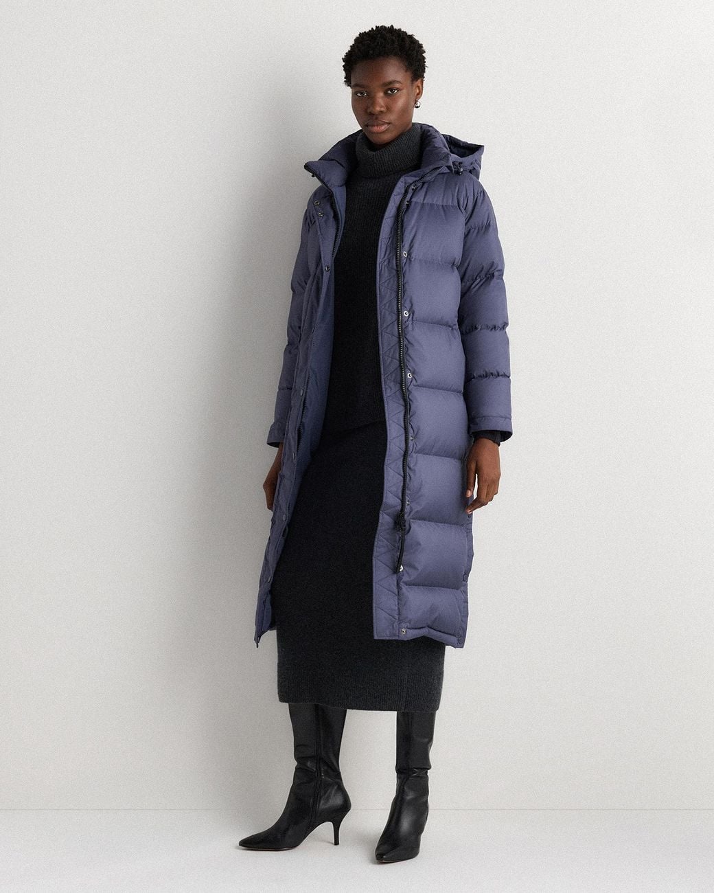 Quince Blue Responsible Down Long Puffer Jacket, Recycled Polyester