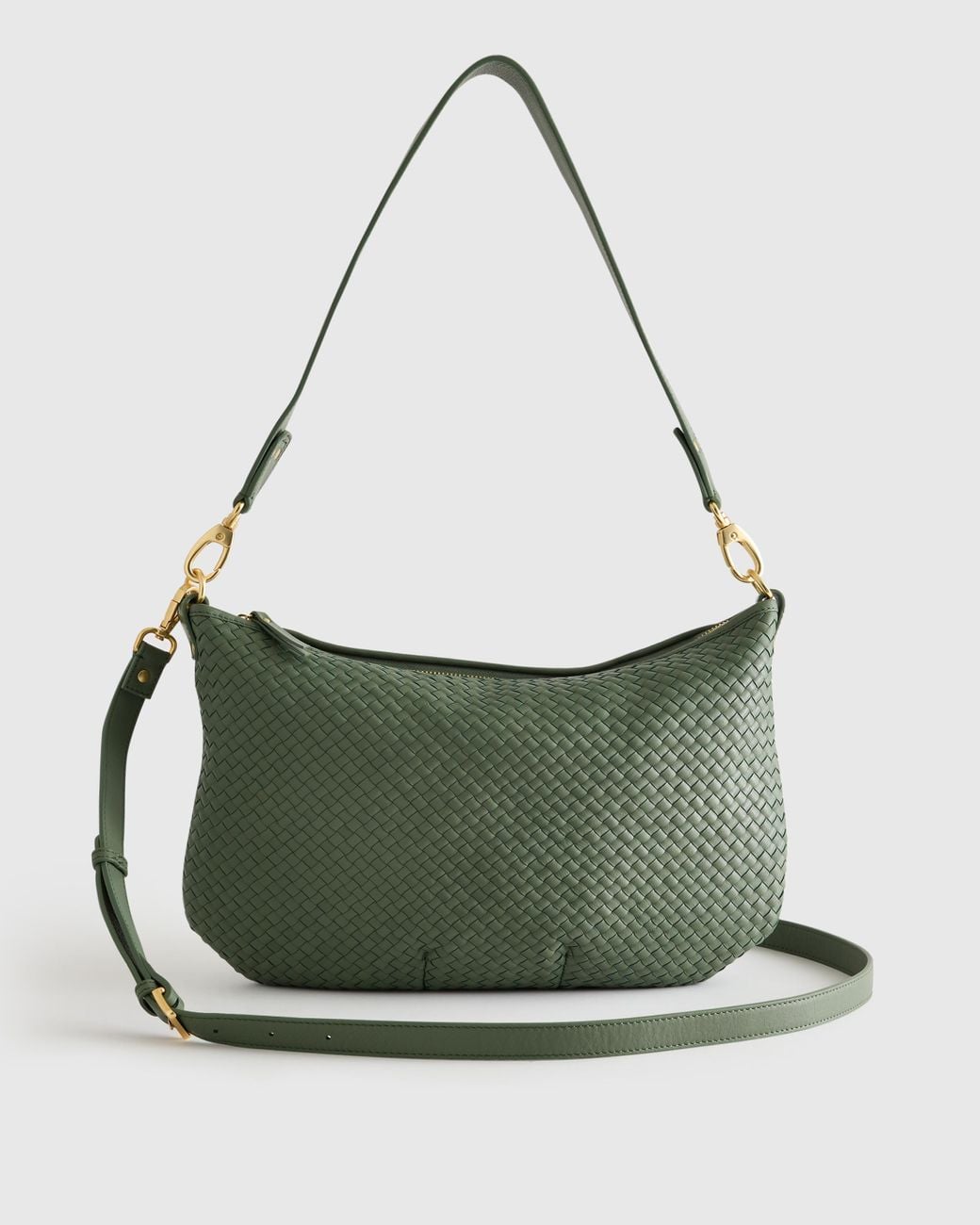 Quince Italian Leather Convertible Crescent Handwoven Shoulder Bag in ...