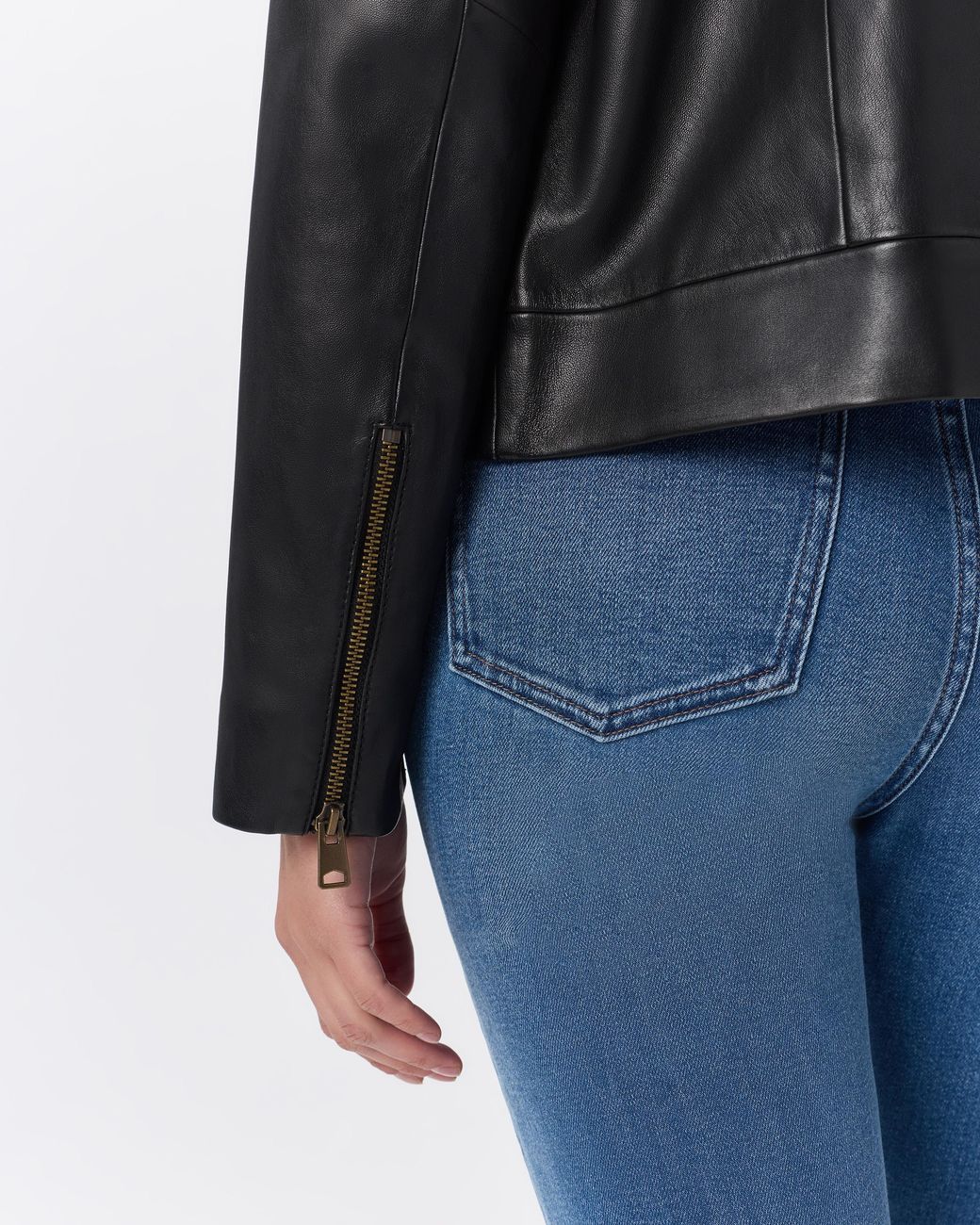 Quince Black Cropped Zip-Front Jacket, Leather