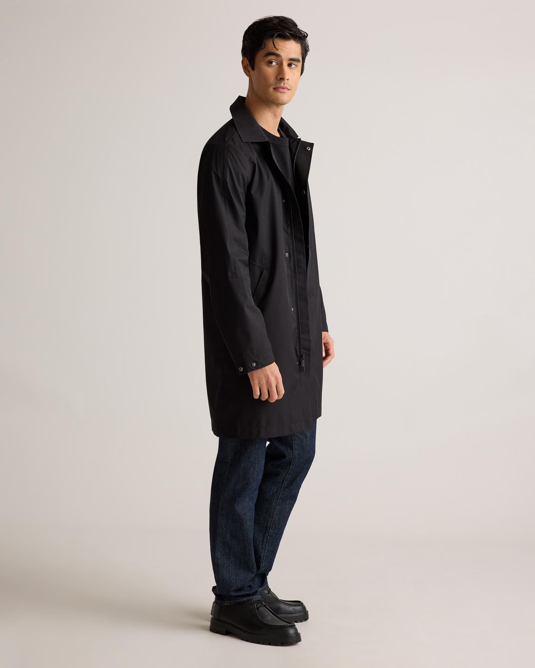 Quince Blue Weather Proof Long Rain Jacket, Polyester/Recycled Polyester Blend for men