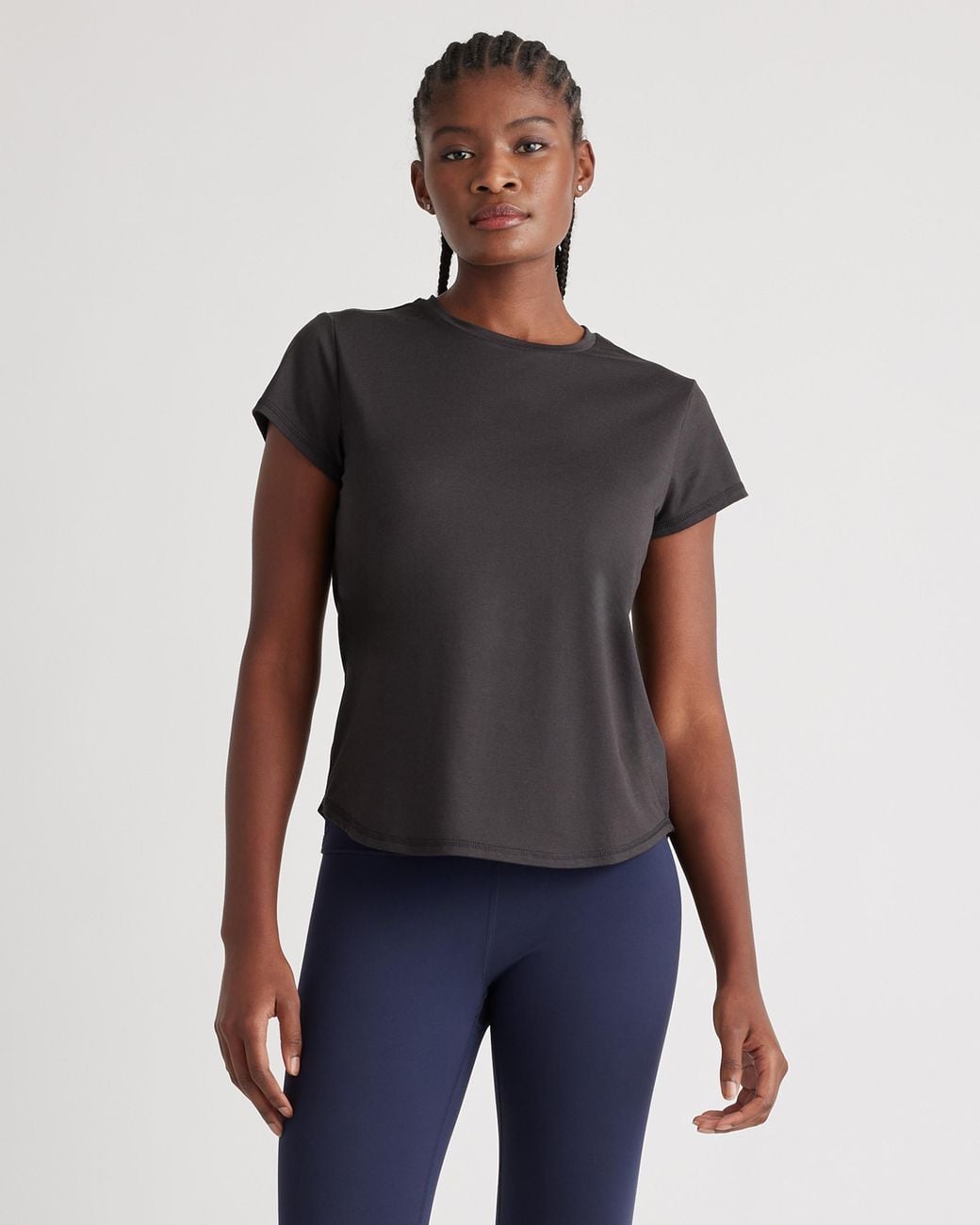 Quince Black Flowknit Breeze Tee, 100% Polyester