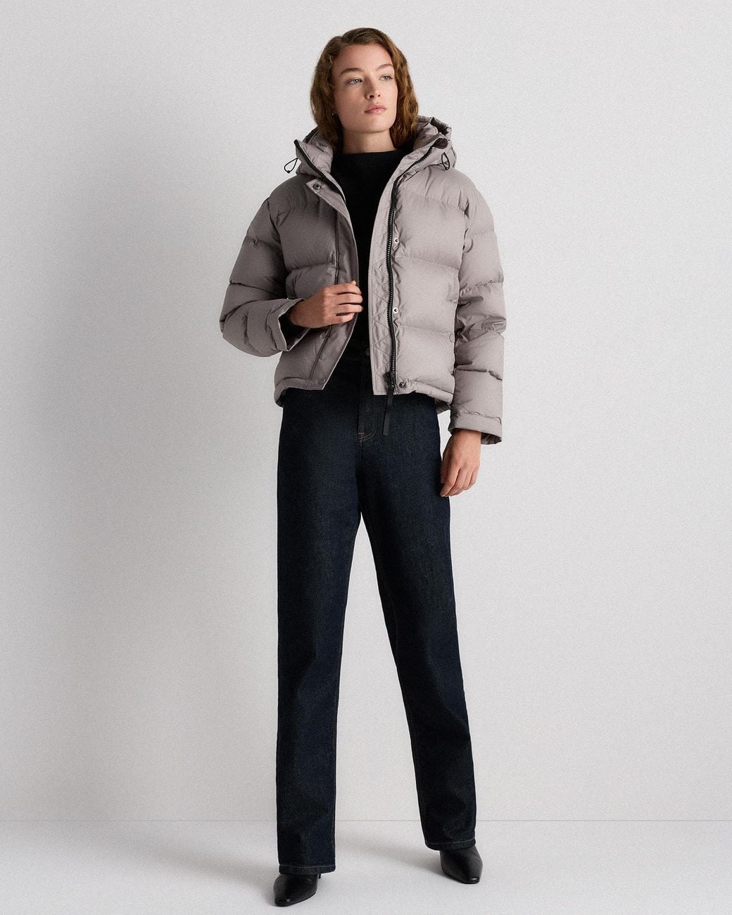 Quince Gray Responsible Down Cropped Puffer Jacket, Recycled Polyester
