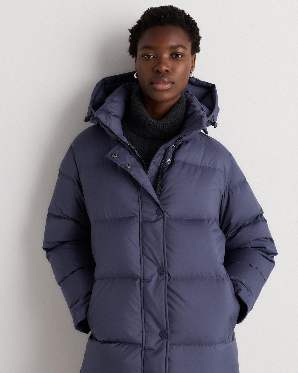 Quince Blue Responsible Down Long Puffer Jacket, Recycled Polyester