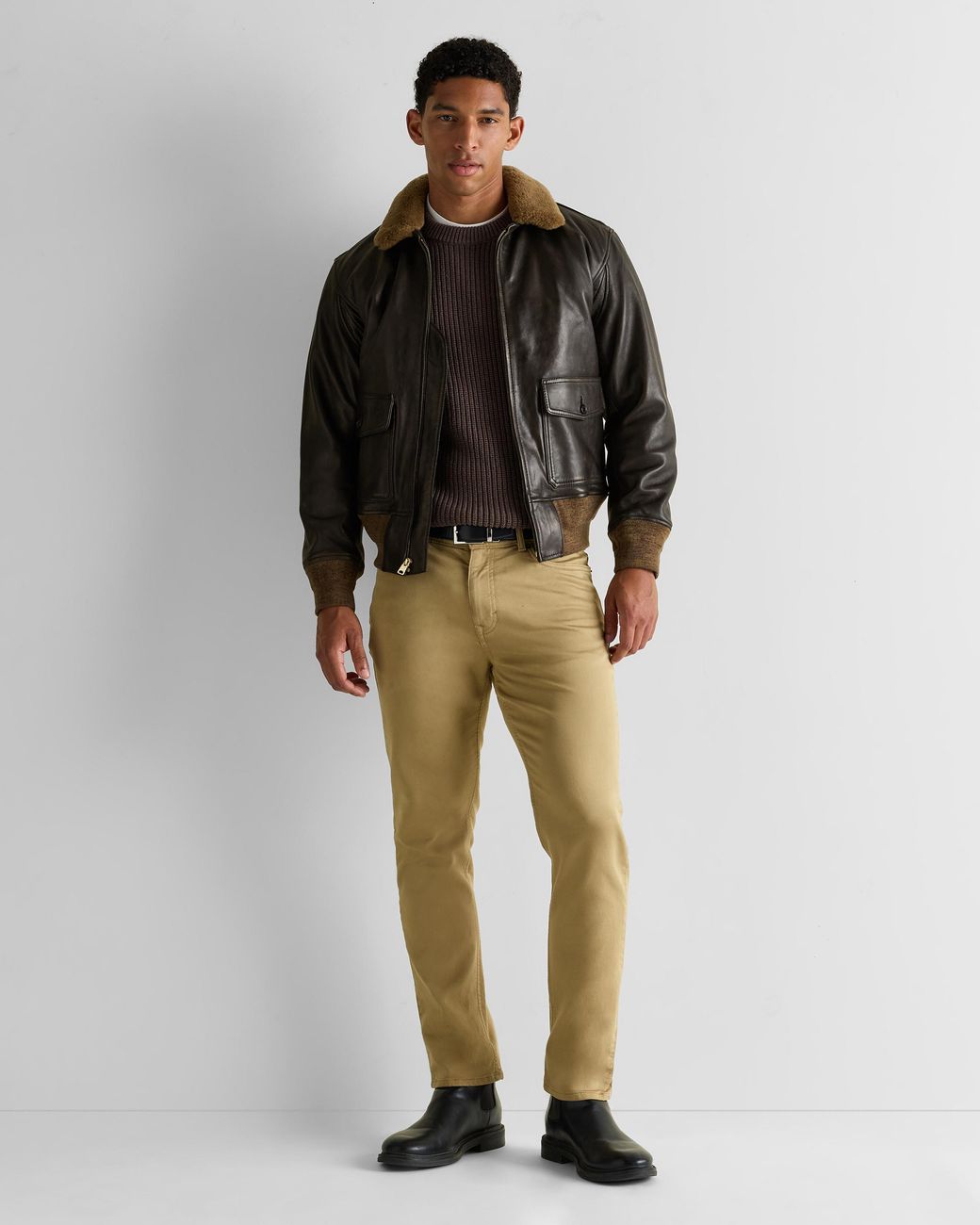 Quince Blue Shearling Collar Leather Flight Jacket for men