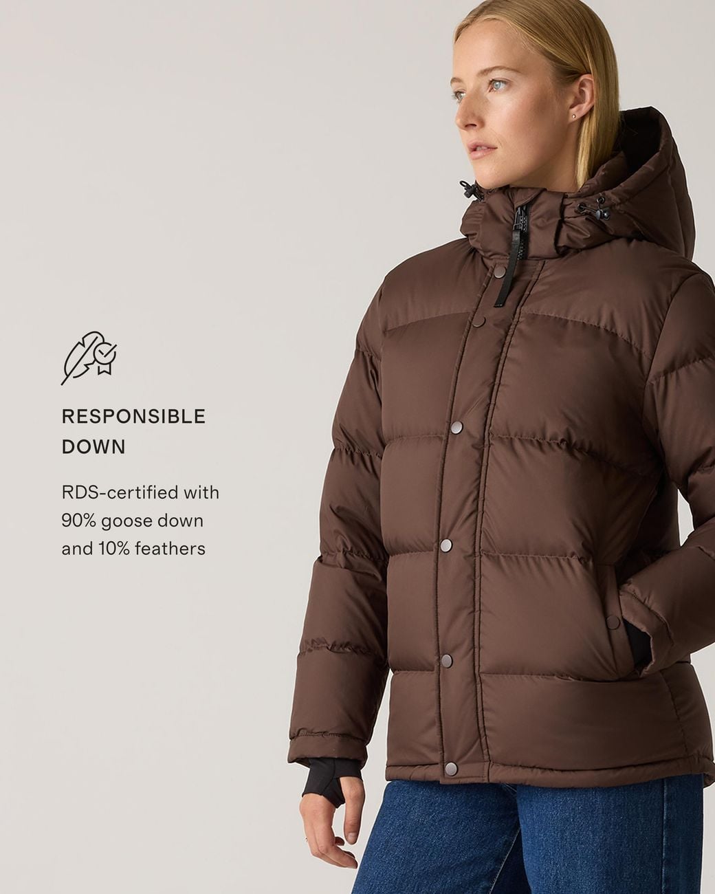 Quince Brown Responsible Down Puffer Jacket, Recycled Polyester