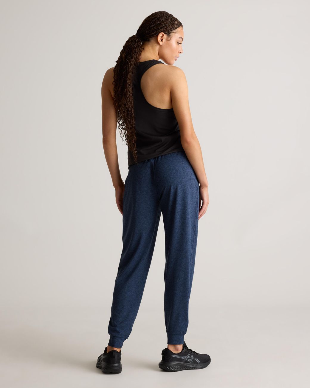 Quince Blue Flowknit Mid-Rise Joggers, Recycled Poly With Stretch