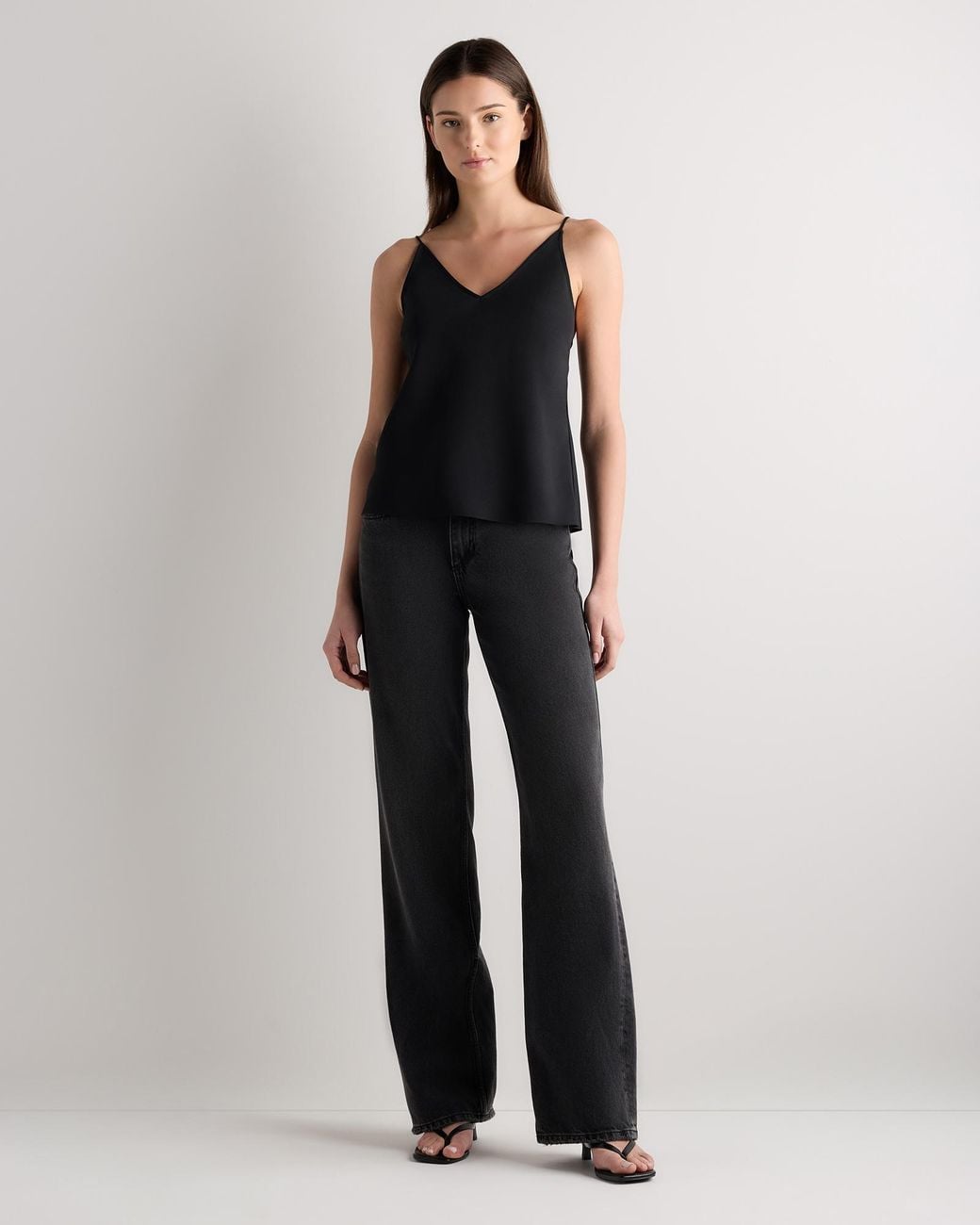 Quince Black Matte V-Neck Cami, Recycled Polyester