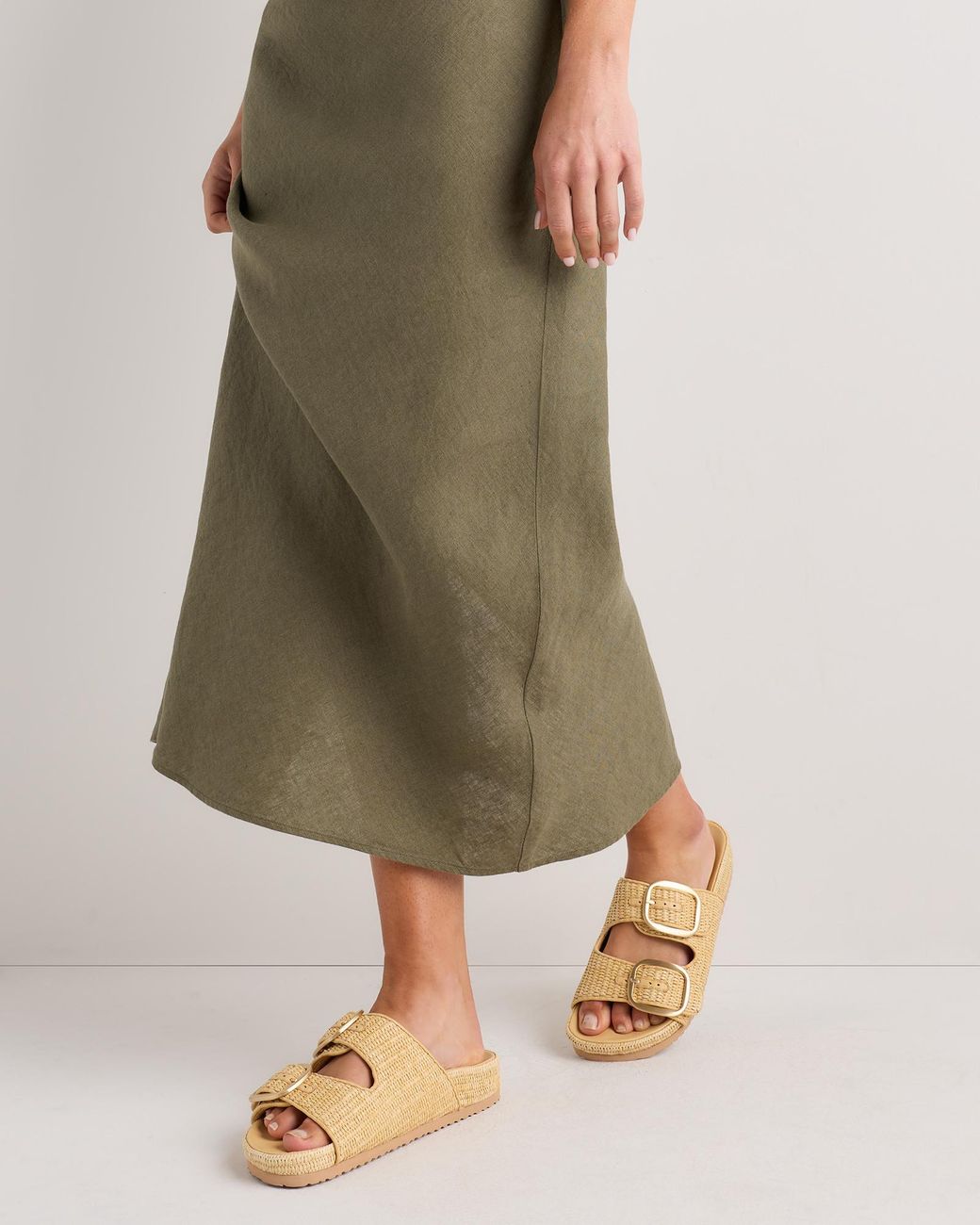 Quince Metallic Raffia Double Buckle Sandal