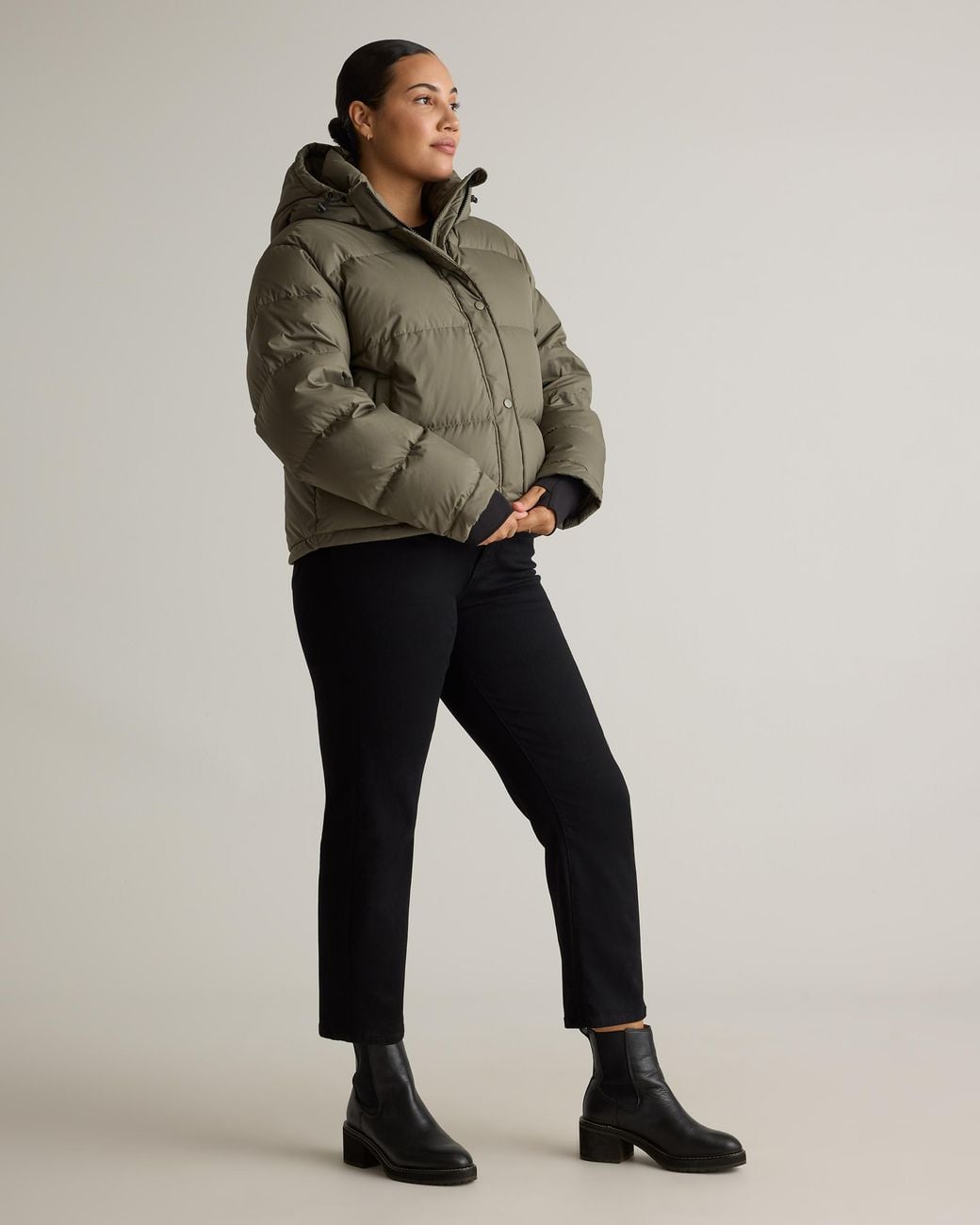 Quince Green Responsible Down Cropped Puffer Jacket, Recycled Polyester