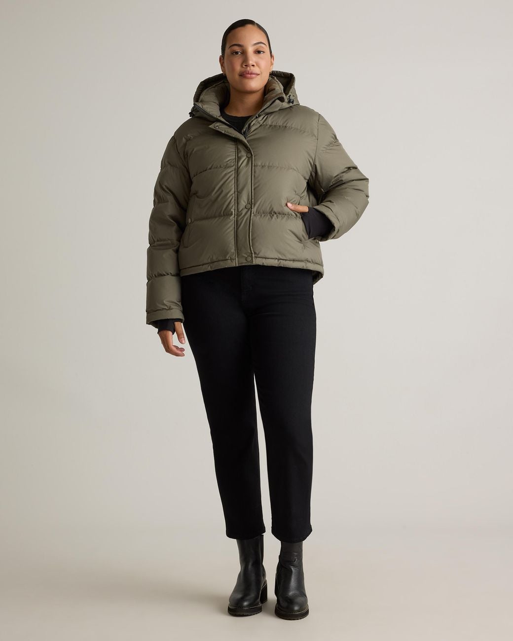 Quince Green Responsible Down Cropped Puffer Jacket, Recycled Polyester
