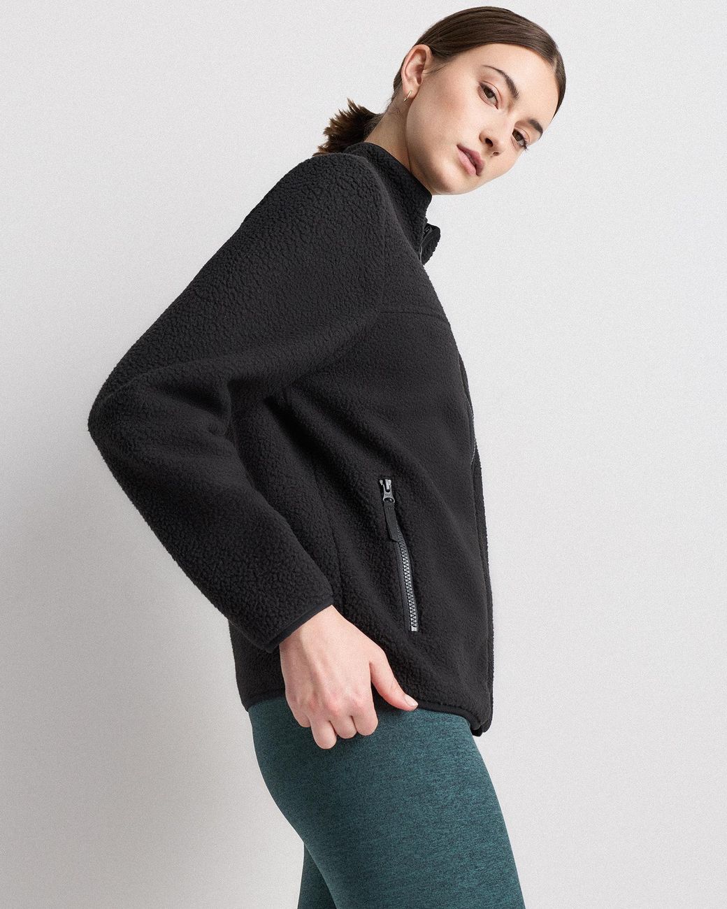 Quince Black Sherpa Full-Zip Jacket, 100% Polyester